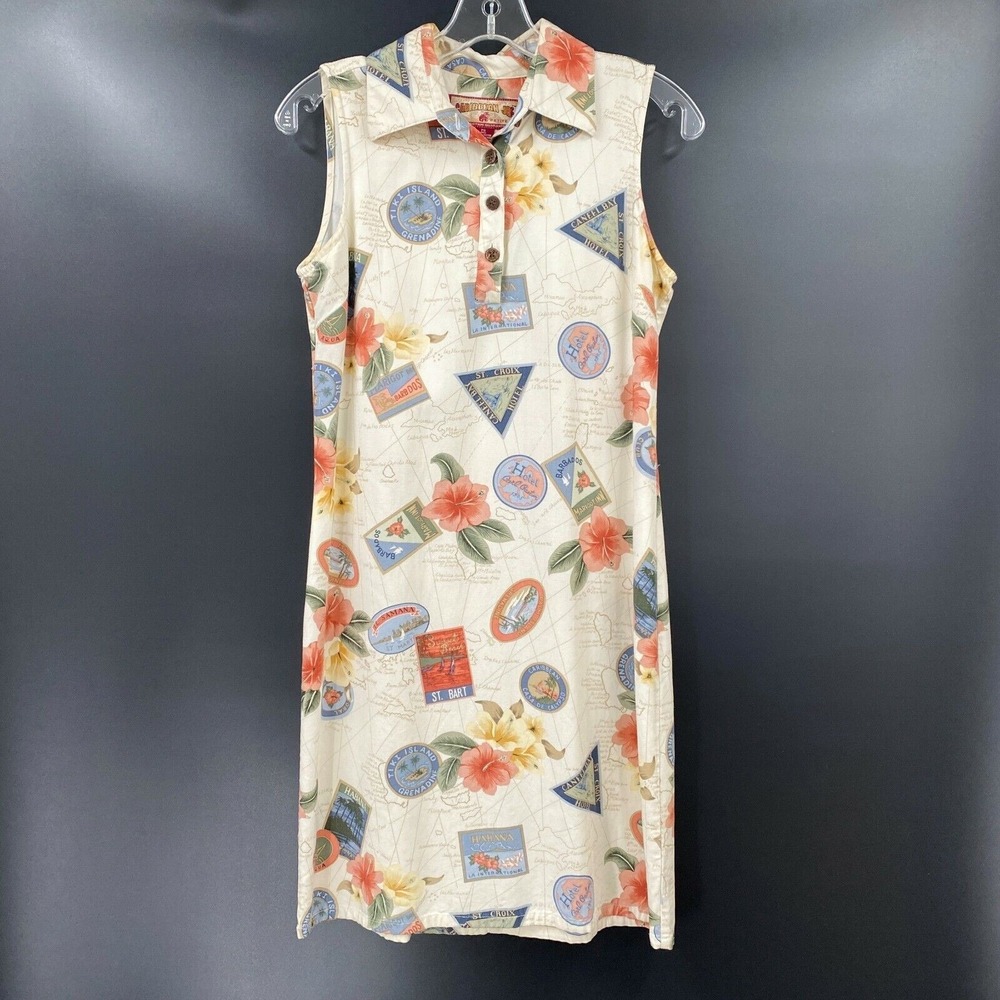 Caribbean Joe Women's Petite Dress Petite Size PS Ivory Floral Print Sleeveless‎